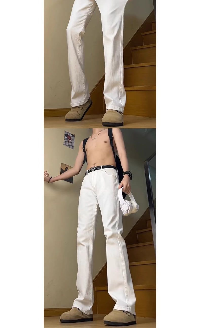 Herren Weiße Cleanfit Bootcut Jeans - Stretch Slim Straight Leg Hose für den Herbst, Streetwear Style, S-XXXL_voghion.com