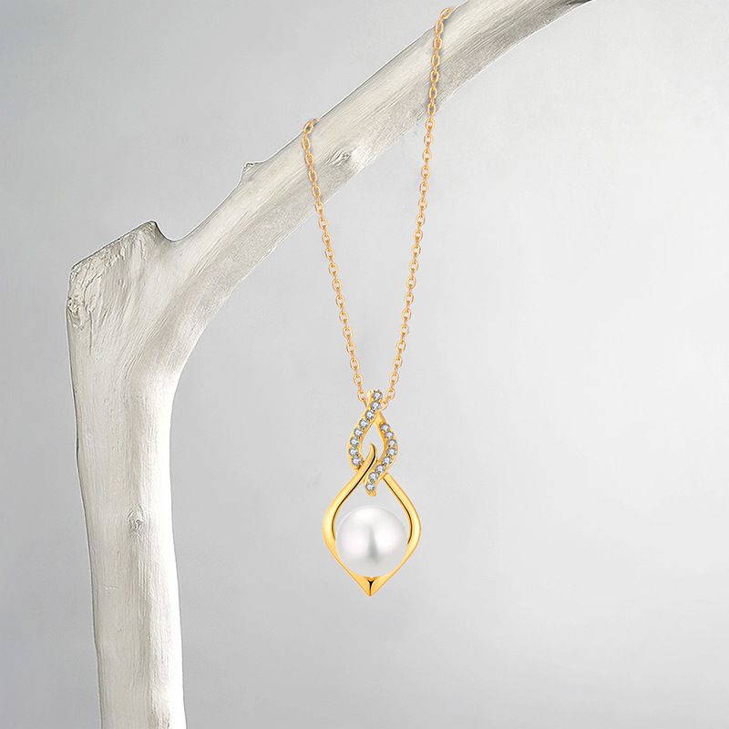 Ensemble de boucles d'oreilles et collier géométriques en perles d'eau douce pour femme, bijoux légers en argent sterling et chaîne de clavicule tendance_voghion.com