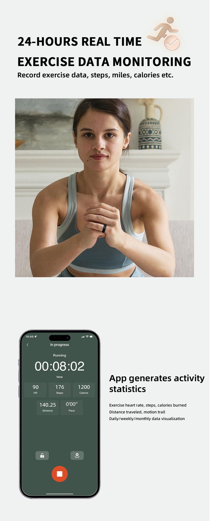 R09M Fashion Stainless Steel Smart Ring Heart Rate Blood Oxygen Pressure Monitor Intelligent Finger Ring IP68 Waterproof Rings_voghion.com