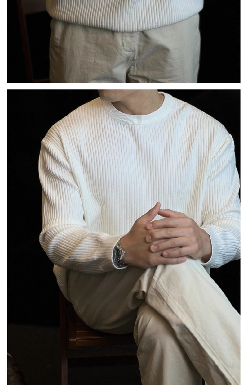 Men's Vertical Striped Knit Sweater - Casual Long Sleeve Crewneck Pullover For Autumn & Winter_voghion.com
