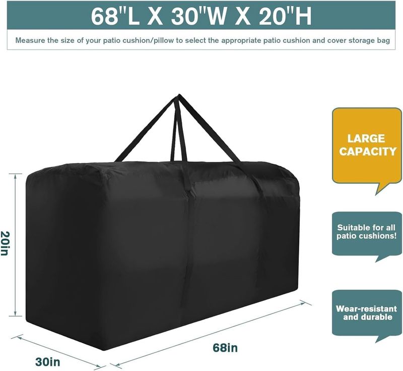 Weatherproof Cushion Bag - Oversized Zipper Patio Storage_voghion.com