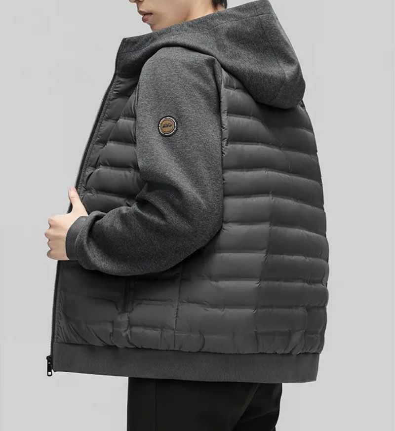 Stable goose down+warm men's hooded lightweight hoodie down jacket 2024 winter new item splicing_voghion.com