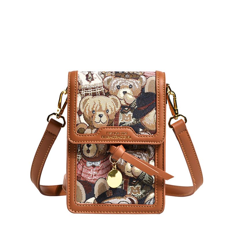 Borsa a tracolla con stampa di orso carino, moda semplice e nuova da donna, modello 2023, con ricamo per telefono_voghion.com