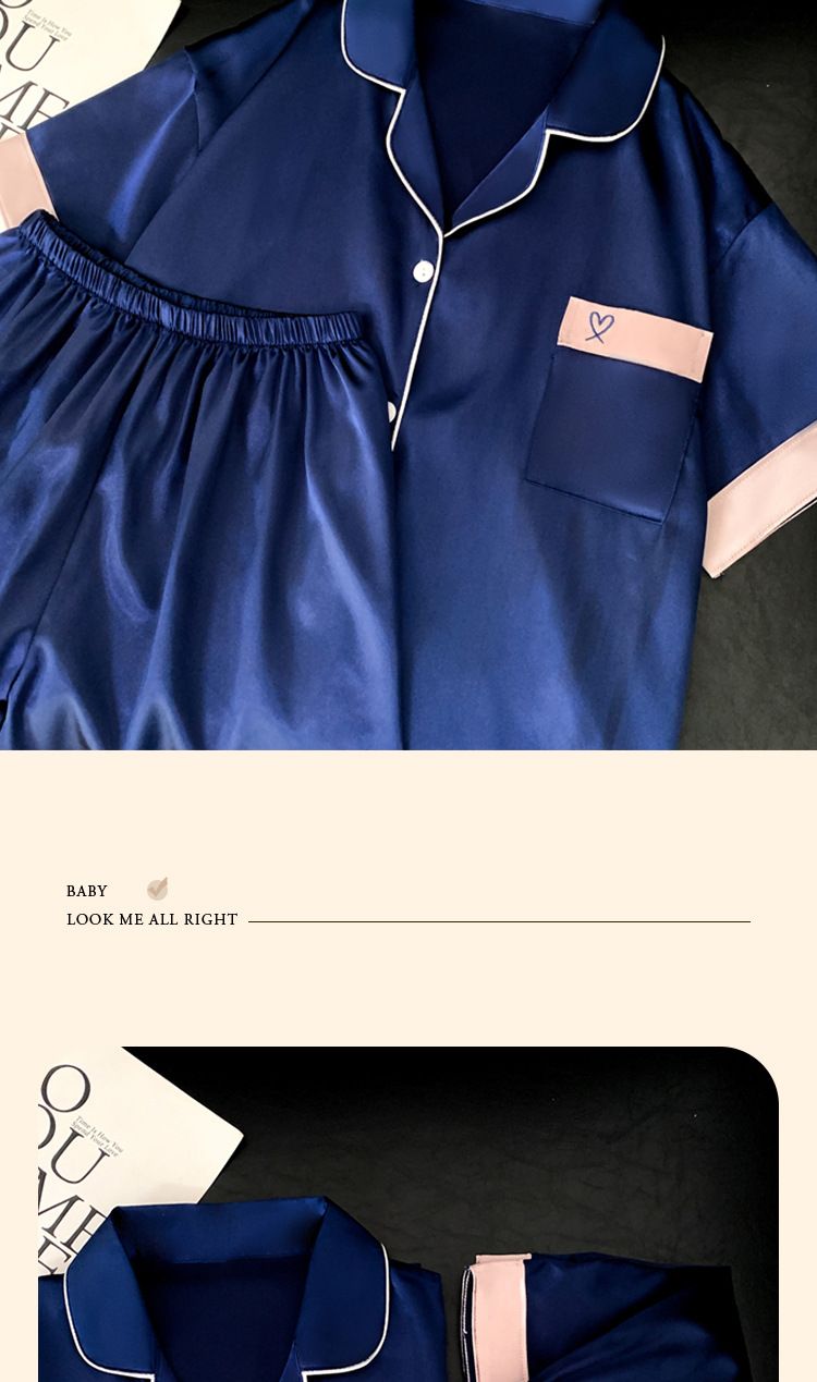 Women's Sleepwears Solid Color Thin Short Sleeved Home Clothes Simple Leisure Suit Real Shot_voghion.com