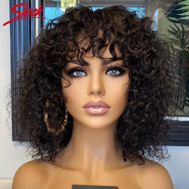 Jerry Curly Glueless Wig Short Pixie Bob Cut Human Hair Wigs With Bangs Highlight Honey Water Wave Blonde Colored Wigs_voghion.com