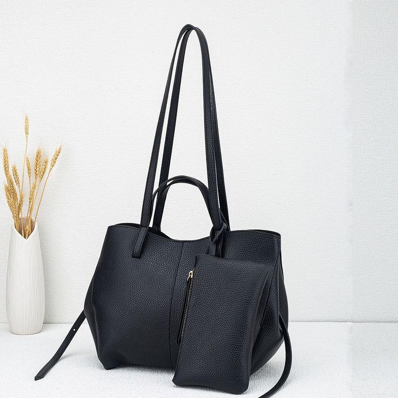 Elegante borsa tote da pendolare con mini borsa staccabile - Borsa a tracolla in pelle PU di alta qualità per donna, spaziosa borsa da lavoro e da viaggio in nero e marrone chiaro_voghion.com