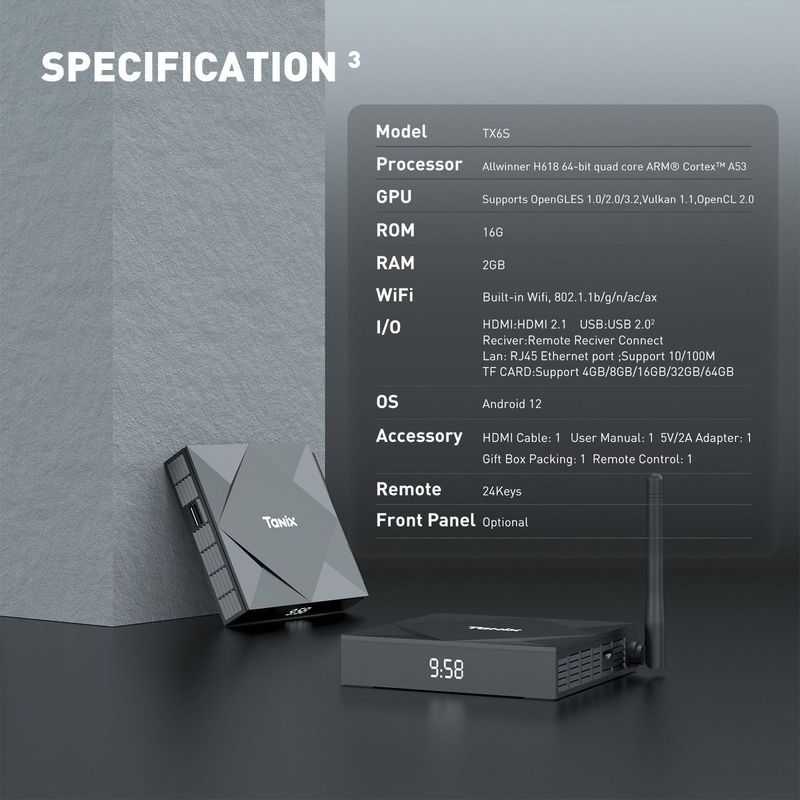 TX6S A53 Allwinner H618 Android 12 Dual Band Bluetooth Quad-Core TV Box_voghion.com