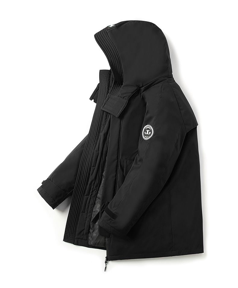 Herrenbekleidung, extra große, lange Daunenjacke mit herausnehmbarem Innenfutter, strapazierfähiger Arbeitsmantel für extrem kaltes Wetter – Schwarz, Rot, Elfenbein_voghion.com