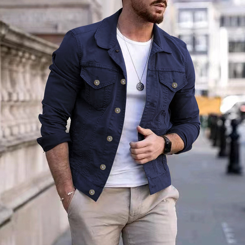 2024 Men's Spring and Autumn Casual Slim Fit Denim with Multi Pocket Button Smooth Plate Workwear Jacket_voghion.com