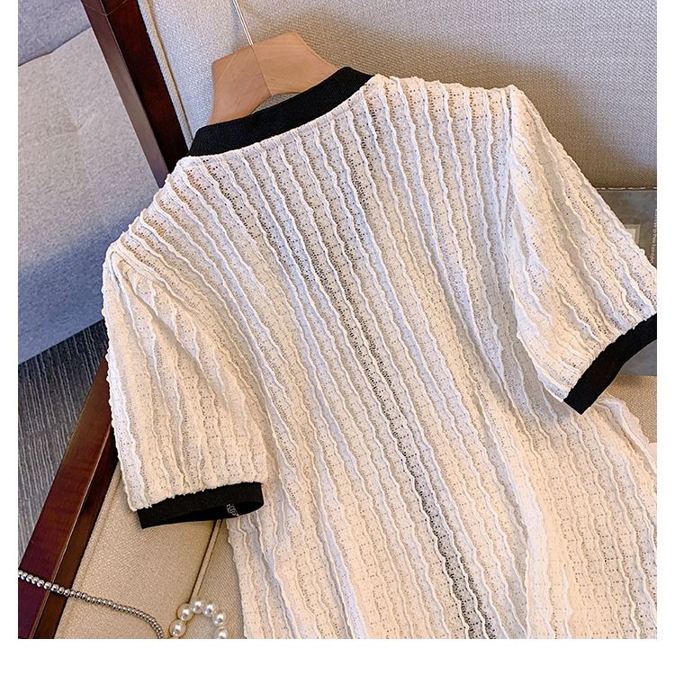 women's Clothing Fat Mm Summer Wear V-neck Jacquard Hollow Cardigan Top A-line Skirt Small Style Meat-covering Two-piece Suit_voghion.com