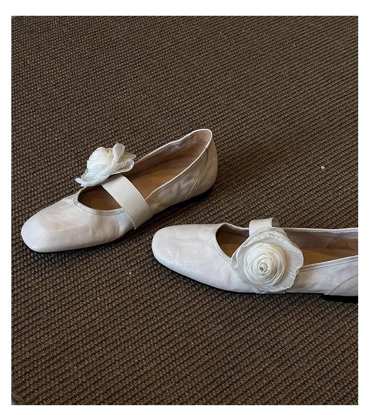 Versione in pelle di pecora ~ Scarpe singole con suola piatta francese e fiore, bocca bassa, per donna, nuove scarpe da sera primaverili e autunnali_voghion.com