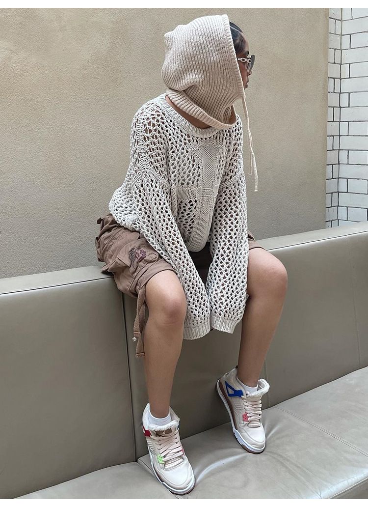 Maglia in pizzo vintage – Pullover oversize in cotone traspirante con maniche a lanterna per donna_voghion.com