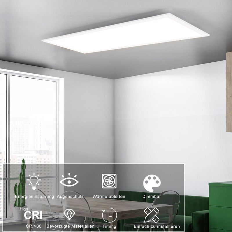 Glitzerlife LED Deckenleuchte Weiß Dimmbar Panel - Modern 100x25CM Flach Deckenlampe Wohnzimmer Mit Fernbedienung Küchenlampe 42W Wohnzimmerlampe Deckenpanel_voghion.com