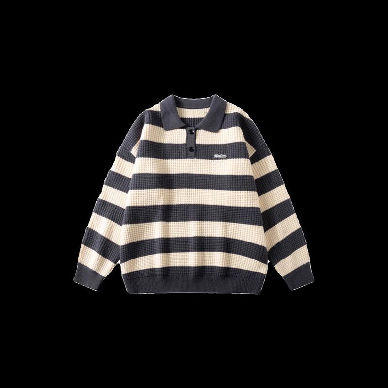 GSOON Men's Autumn/Winter New 800G Arctic Cotton Cashmere Color Blocked Striped Thick Knitted Sweater B_voghion.com
