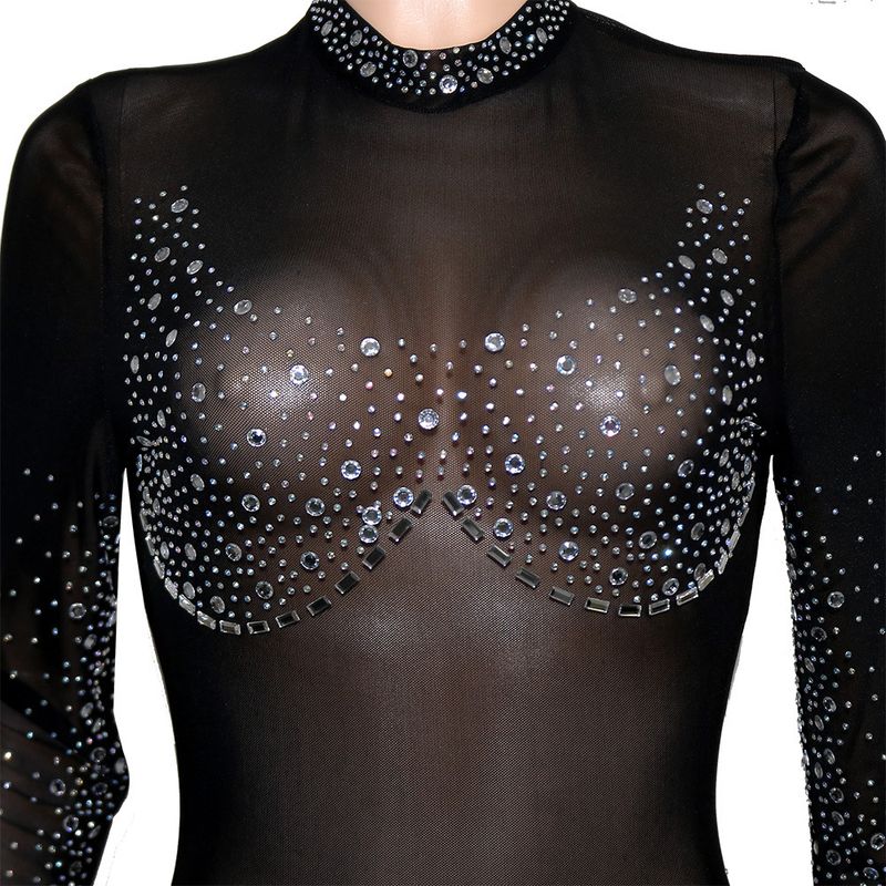 Moteriški drabužiai Sexy Meh Through Hot Diamond Kelnės ilgomis rankovėmis kombinezonas moterims_voghion.com