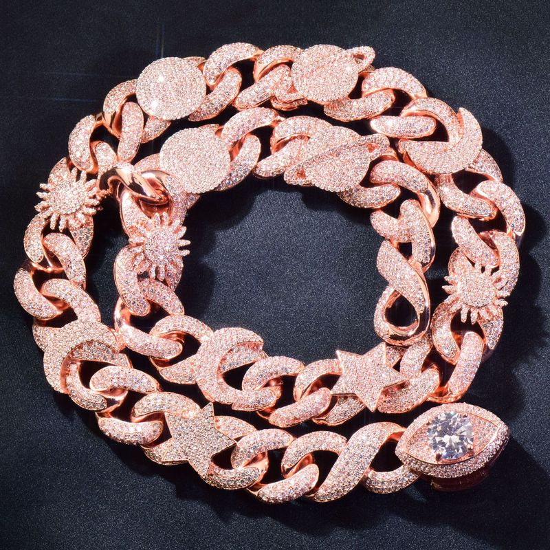 Collana cubana con fibbia a forma di occhio di luna e stella di Hip Hop, in rame intarsiato, zircone, catena esagerata per la clavicola._voghion.com