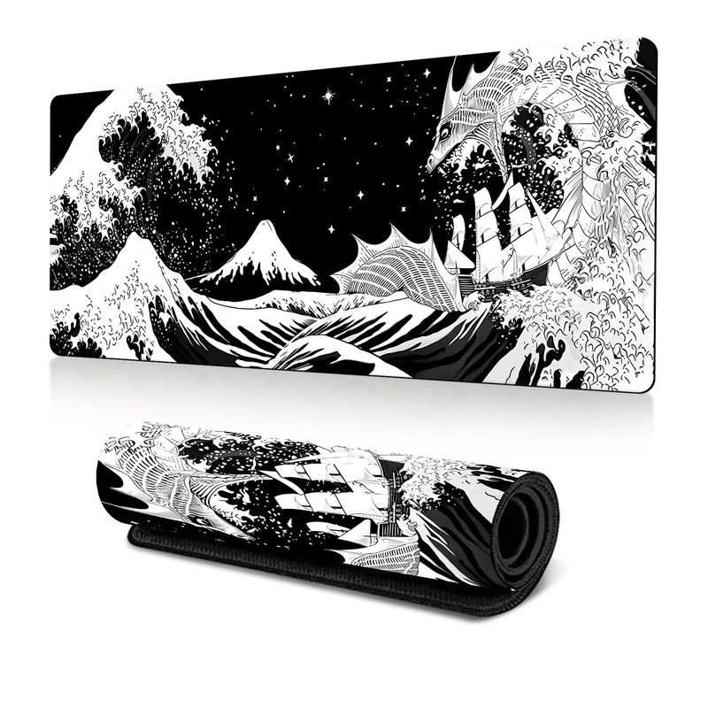 Ocean Wave Mouse Pad Large Office Table Mat Kanagawa E-sports Table Mat Mousepad Non-slip_voghion.com