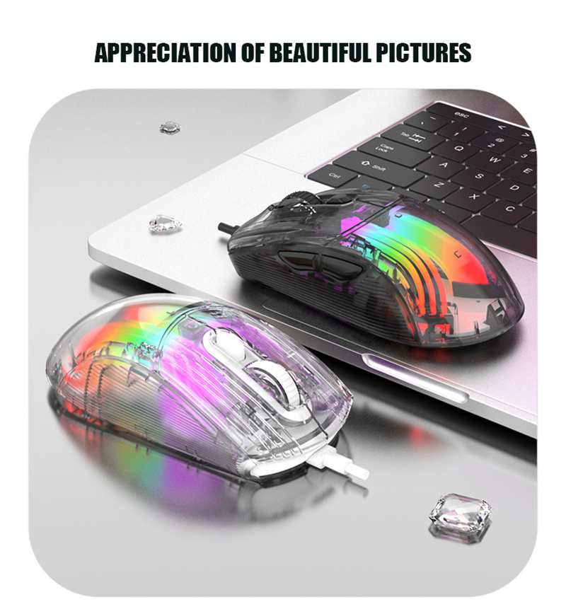 Arrival XYH New Transparent Wired Game Mouse RGB Light Effect gear DPI Adjustment USB Interface Mute O_voghion.com
