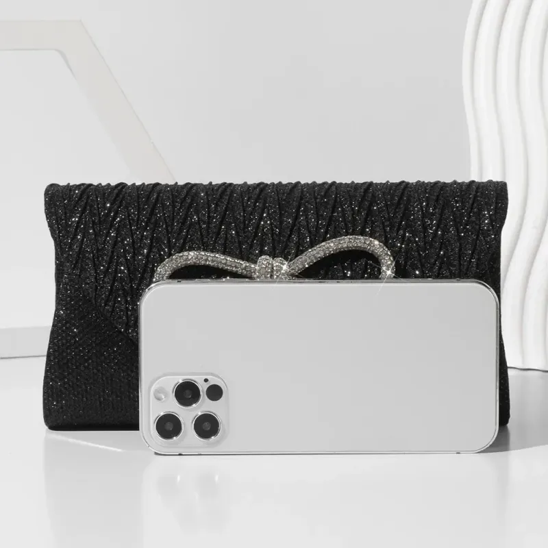 Borsa da sera per donna con fiocco, borsa formale in raso, borsa a tracolla scintillante per matrimonio, festa, ballo di fine anno 250614l_voghion.com
