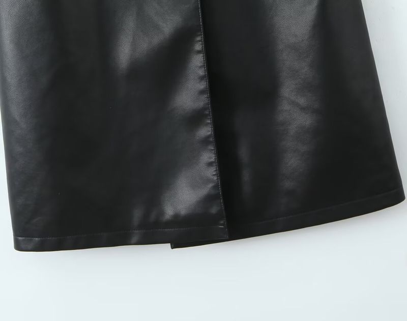 Trench in similpelle di ispirazione francese per donna – Cappotto lungo con cintura e dettagli in rilievo 3D (S-L, nero/marrone)_voghion.com