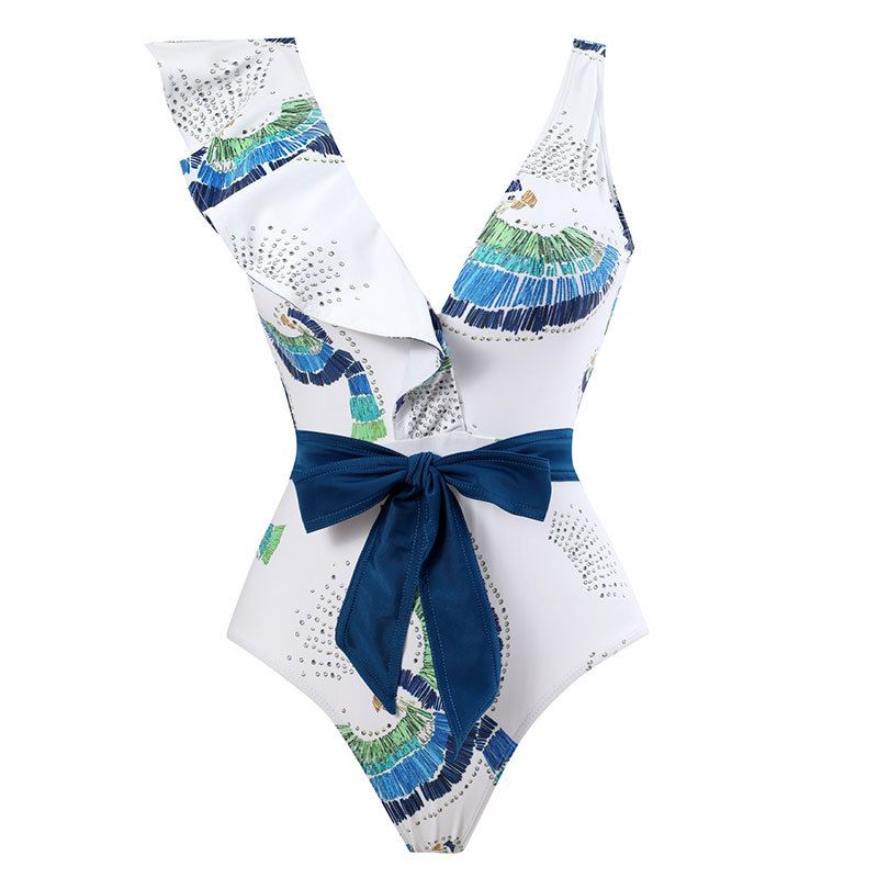 Women's Clothing Sexy One Piece Swimsuit Female Retro Ruffled Chiffon Skirt Swimsuit Suit_voghion.com