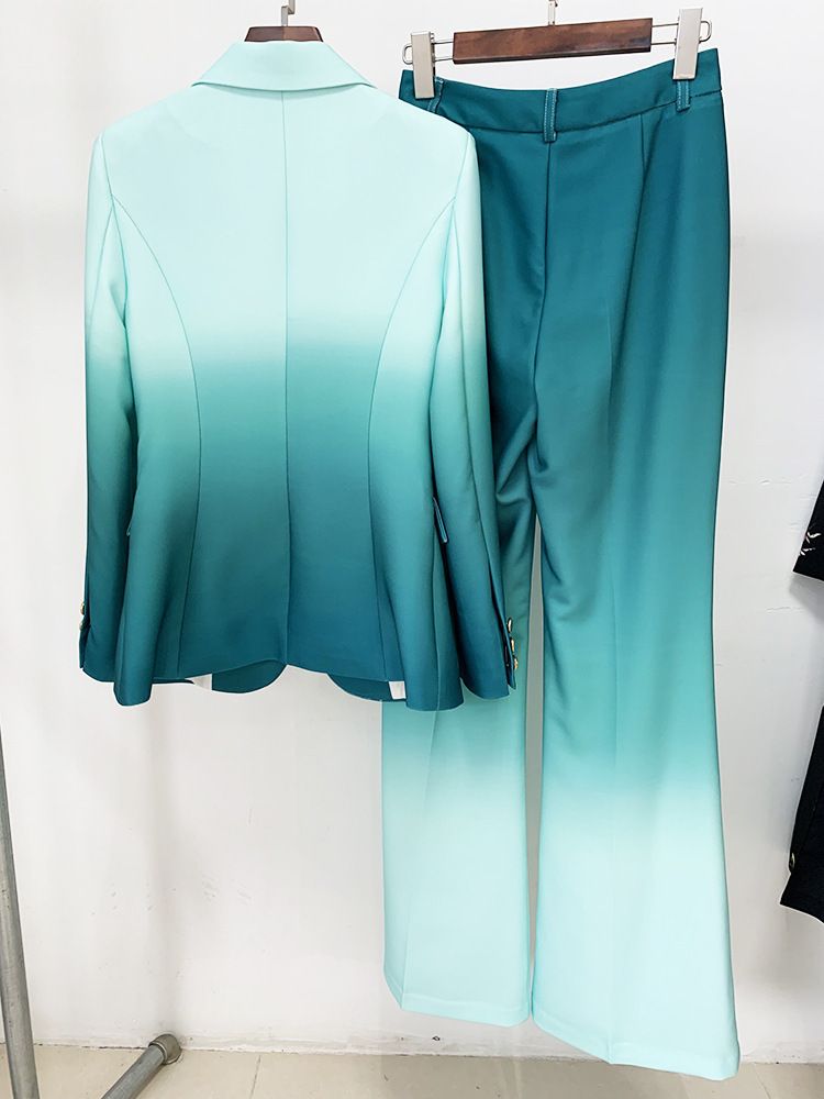 Costum slim cu pantaloni evazați, costum din două piese, pentru femei, la modă, cu gradient de temperament_voghion.com
