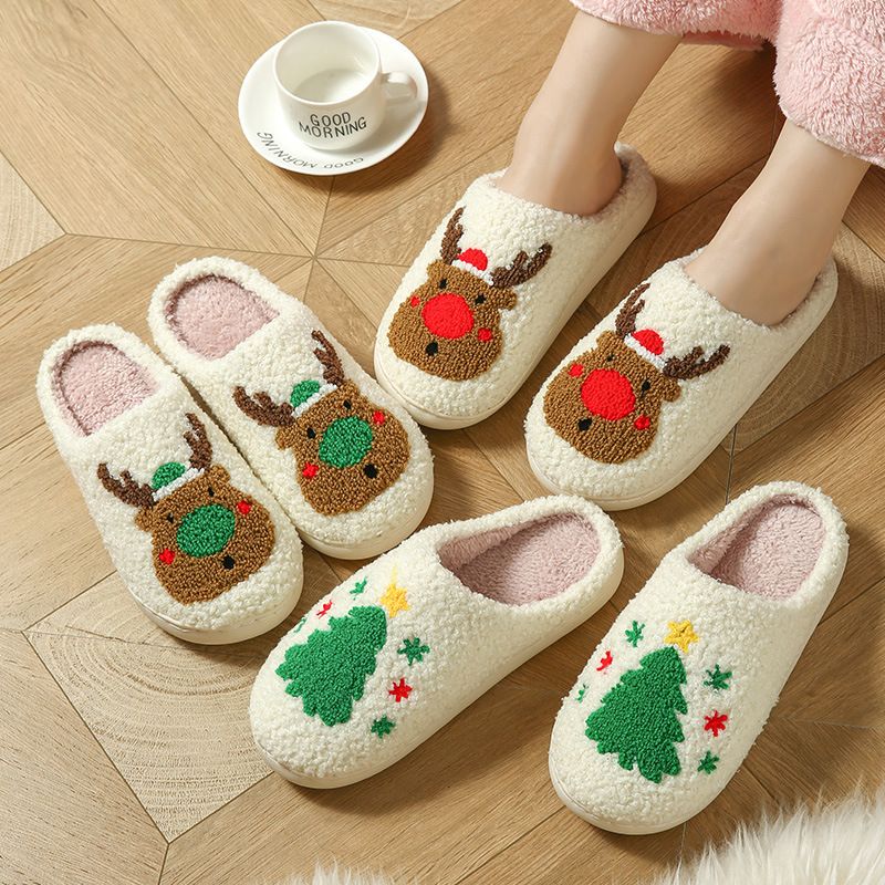2025 Nuovo Autunno/Inverno Albero di Natale Cartone Animato Carino Caldo per Uomini e Donne Coppie Casa Pantofole da Interno in Cotone_voghion.com