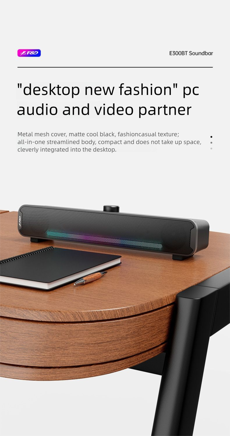 Fenda Computer Bluetooth Wired Small Stereo Desktop High Volume USB Gaming E-sports Speaker Long Strip_voghion.com
