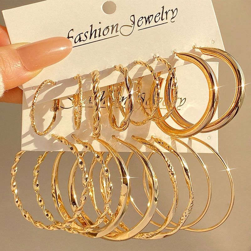 Ensemble de boucles d'oreilles pour femmes de forme géométrique, plusieurs pièces, créoles unies exagérées_voghion.com