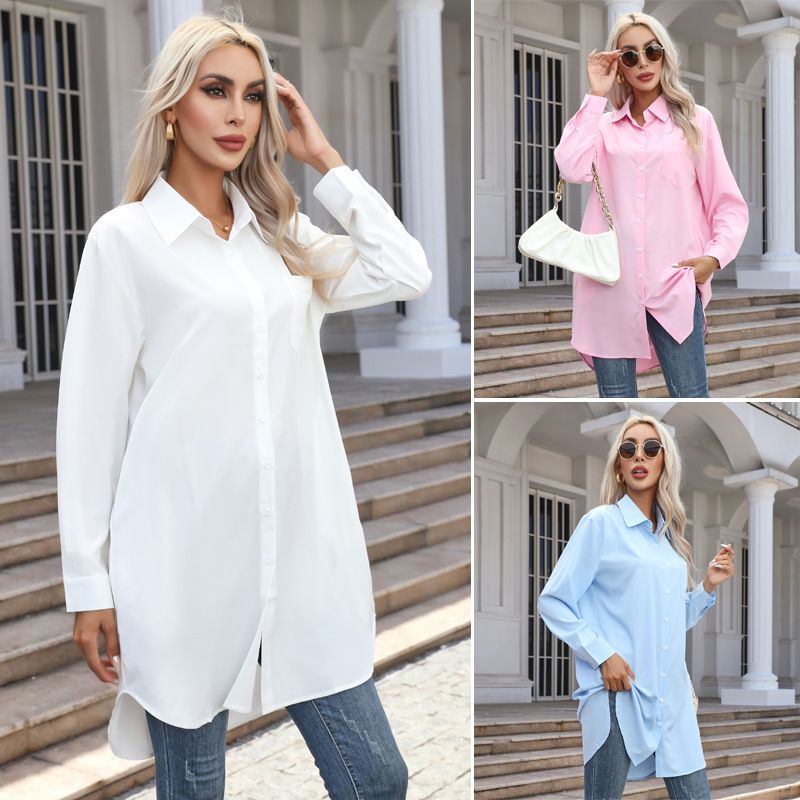 Camicia casual elegante a tinta unita a maniche lunghe, nuova collezione autunno 2025 da donna Verve_voghion.com