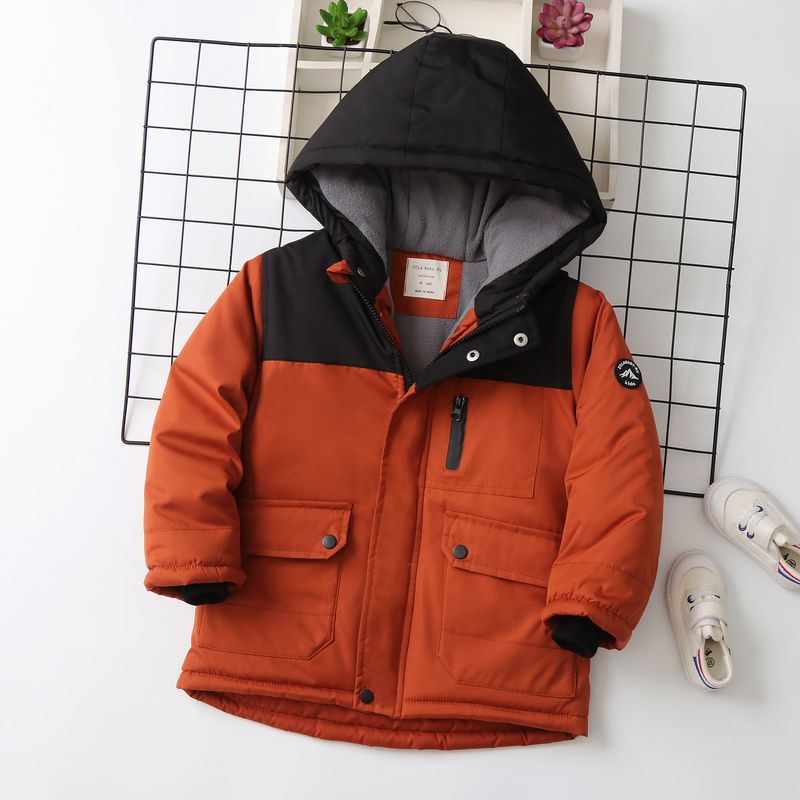 Boys' Color-Block Fleece-Lined Padded Jacket – Thick Winter Coat With Hood (120-170cm, 4 Colors)_voghion.com