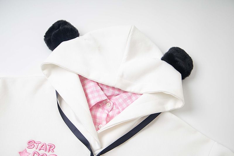 Felpa con cappuccio e colletto polo in due pezzi con ricamo di cuccioli in stile college 2025, manica lunga, tendenza da donna_voghion.com