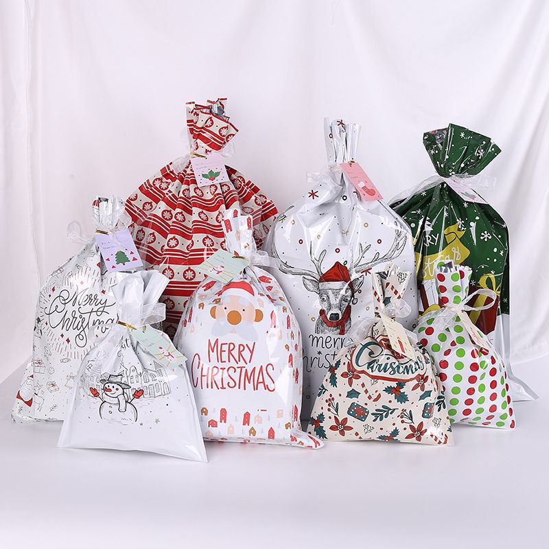 Plastic Christmas Fruit Gift Lucky Snowflake Crisp Candy Drawstring Bags_voghion.com