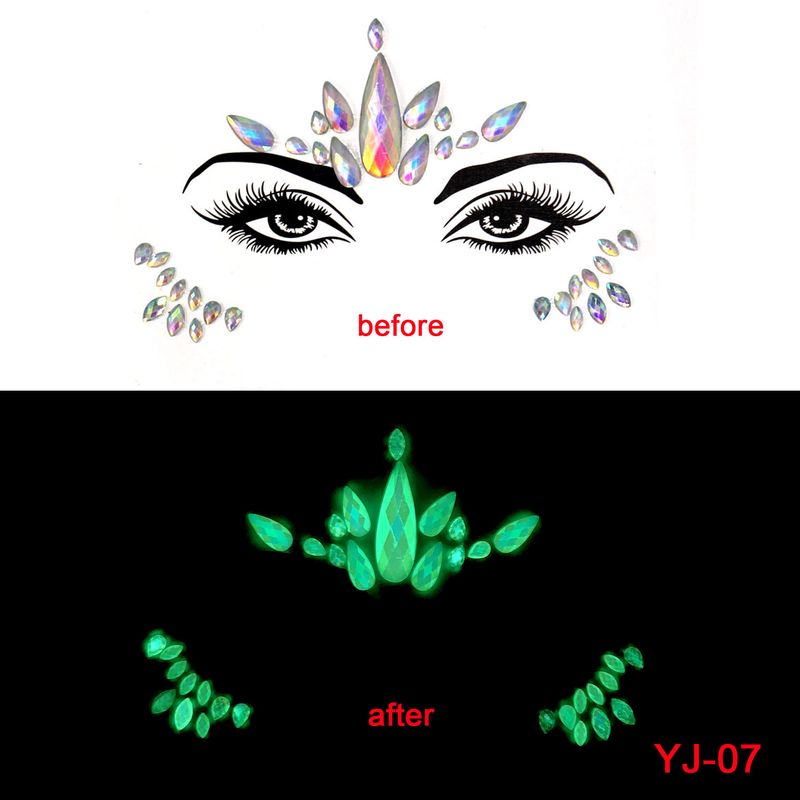 New EDM Face Sticker Diamond, Halloween Grimace Sticker Diamond Luminous Crystal, Between Eyebrows Sticker Luminous Face Sticker Masquerade_voghion.com