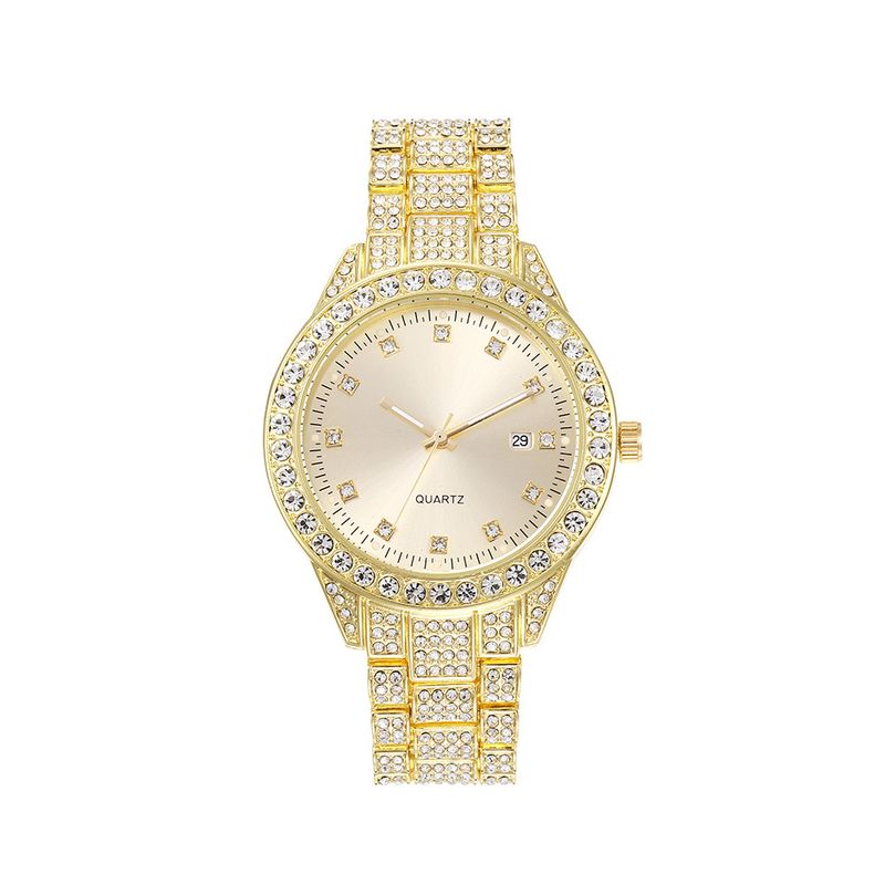 Nuovo orologio unisex casual alla moda con cinturino in acciaio tempestato di diamanti, di lusso, con calendario al quarzo per coppie_voghion.com