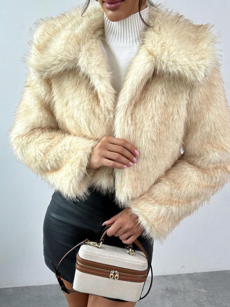 Women’s Faux Fox Fur Jacket – Trendy Winter Coat With Ombre Effect (S-XXL, Black/Tan/White, Plush Collar, Thickened Warmth,Machine Washable)_voghion.com