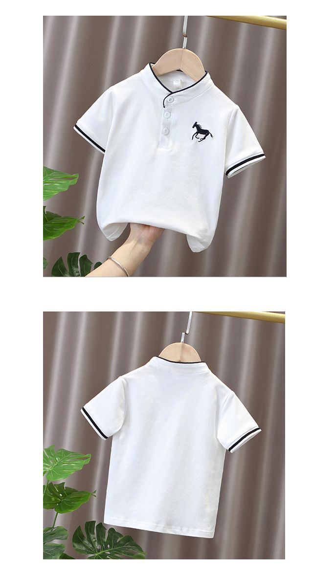 Mother&Kids Stand collar embroidered horse Polo stand collar loose knitting trend_voghion.com