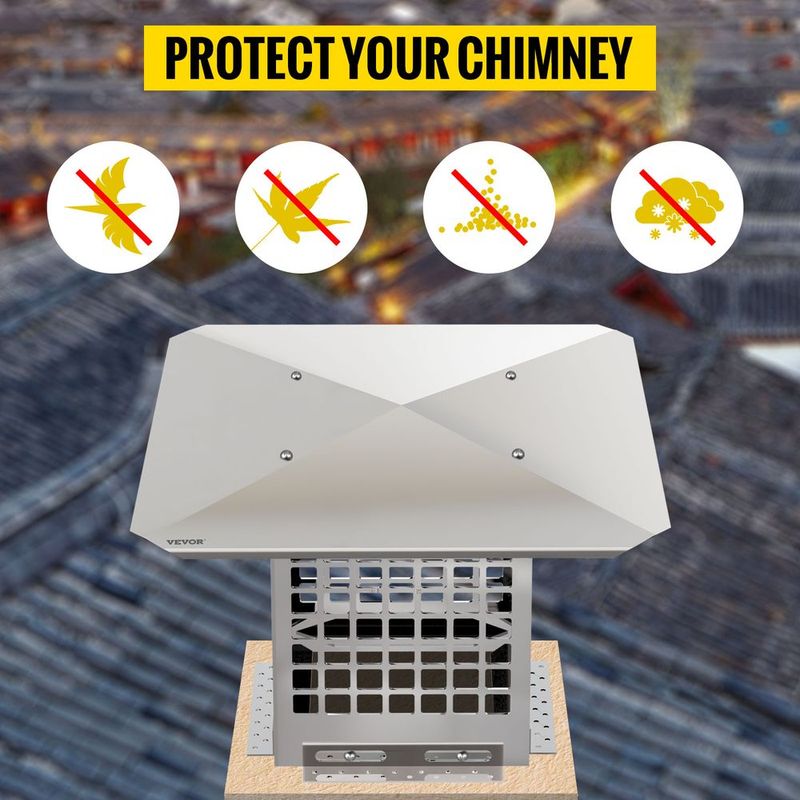 VEVOR Chimney Cap, 8" X 8" Flue Caps, 304 Stainless Steel Fireplace Chimney Cover, Adjustable Metal Spark Arrestor With Bolts Screws, Mesh Chimney Flue Cover For Outside Existing Clay Flue Tile_voghion.com