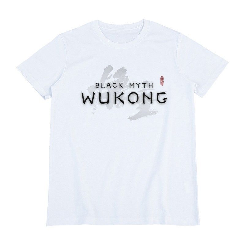 T-shirt en coton pur entourant le mythe noir chinois Wukong 2024 Nouveau haut ample à manches courtes pour hommes et femmes imprimé icône_voghion.com