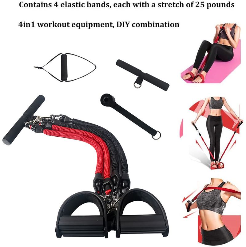 Multifunctional Set Foot Pedal Latex Anti-Breakage Band Four-Tube Resistance Trainer_voghion.com