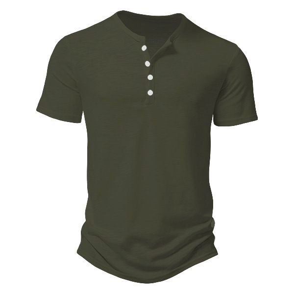 Maglietta a maniche corte slim tinta unita casual da uomo, con nodo in bambù e fibbia Henry, estate 2025, di qualità imbattibile._voghion.com