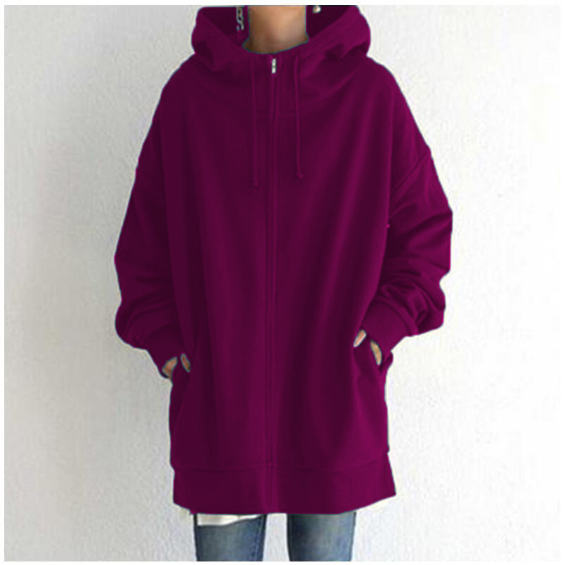 Abbigliamento donna autunno e inverno nuovo stile personalizzato felpa da strada con cerniera felpa lunga in pile con cappuccio_voghion.com