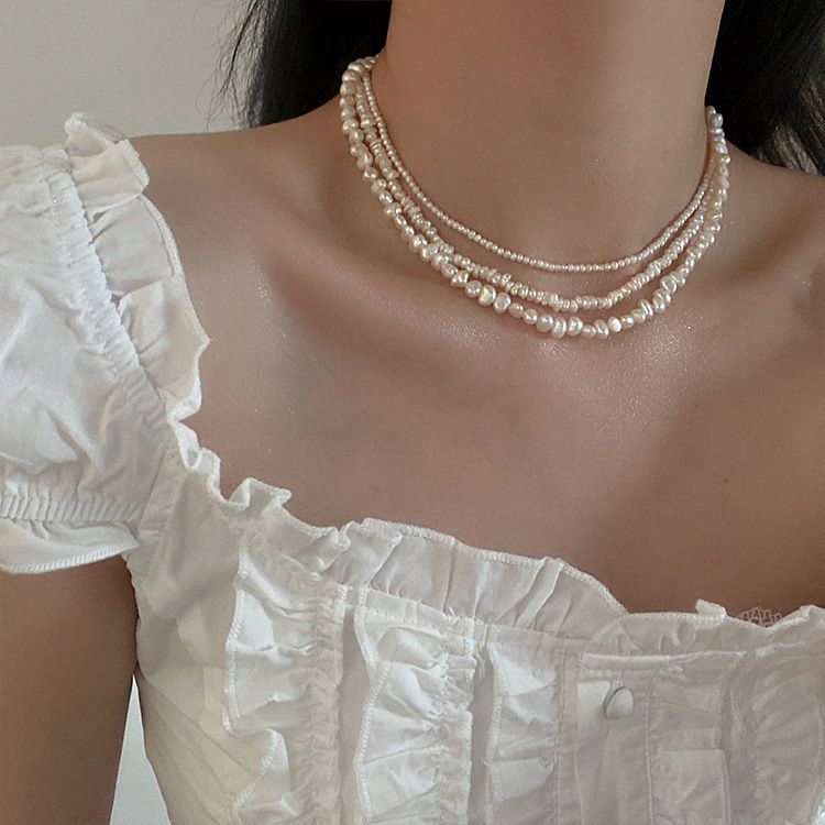 Collana con perle d'acqua dolce da donna, stile retrò francese, semplice, versatile, elegante, alla moda, con catena per clavicola_voghion.com