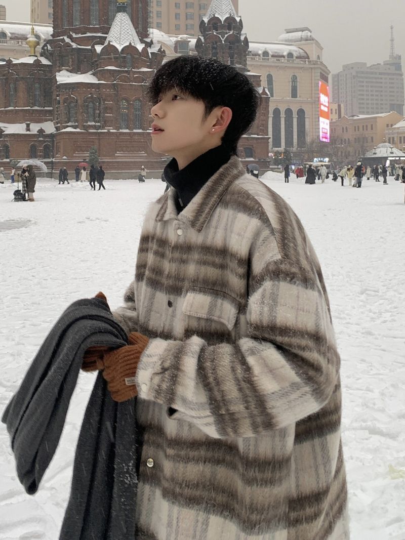 Xiaoxiangfeng manteau en laine à carreaux pour hommes, nouveau manteau en laine à col rétro automne et hiver, veste coupe-vent_voghion.com