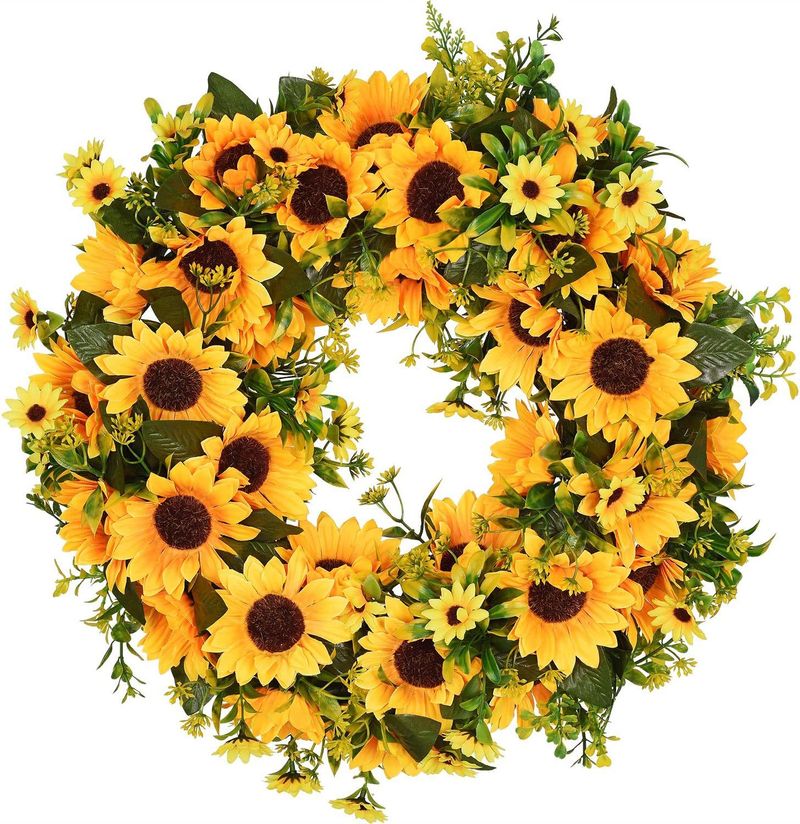 Home Textile Summer Wreath Artificial Sunflower Wreath Door Hanging Wreath_voghion.com