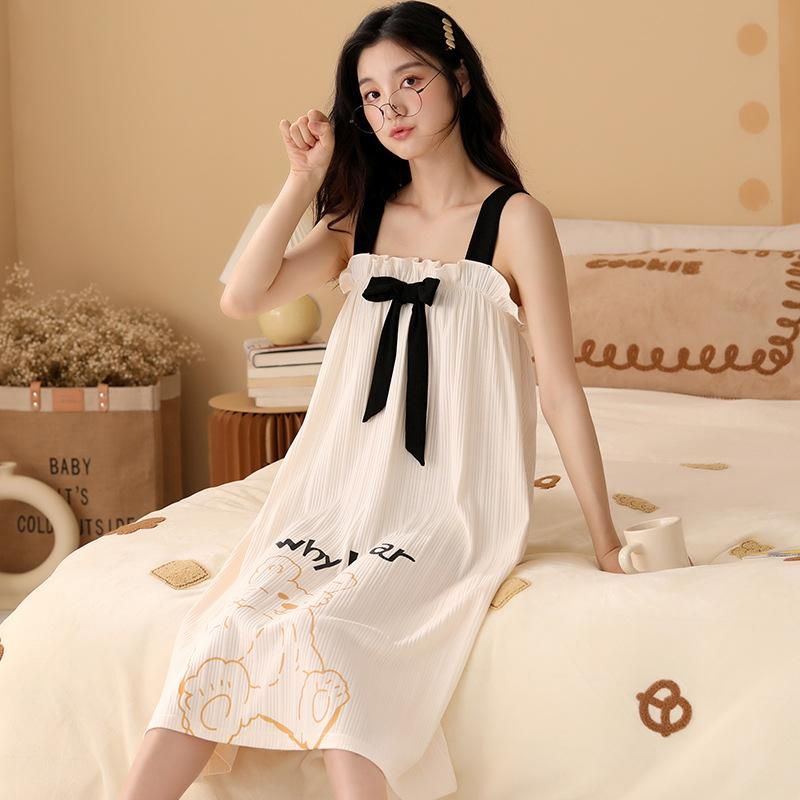 Camicia da notte estiva con cinturino largo e abito da notte da donna, abbigliamento da casa_voghion.com
