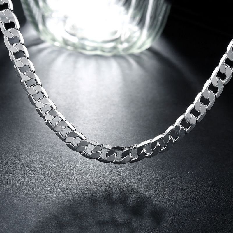 Fashion Fine Classic 8MM sideways gold Necklace charms Sterg sier for men woman Jewelry wedding party Holiday gifts_voghion.com