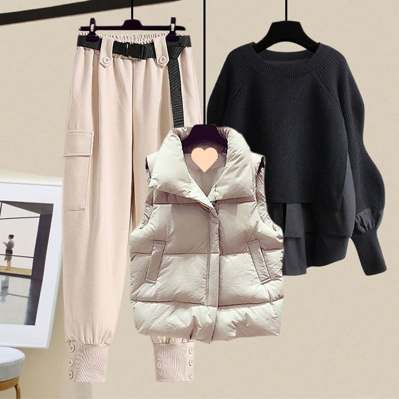 Damenbekleidung Übergröße Damen Herbst- und Winteranzüge für Damen Neue Art Weste Hemd Schlanke Overalls Dreiteiliger Anzug_voghion.com