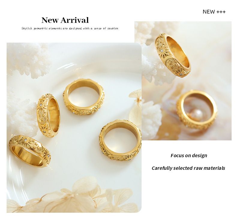 Vintage Design Court Style Ring Inlaid With Zircon Relief Sun Moon Ring Titanium Steel Plated Men's And Women's Rings_voghion.com