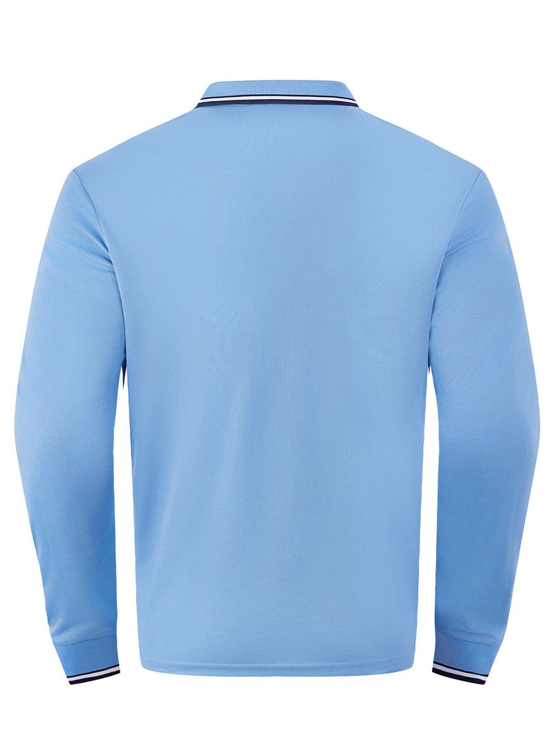 Men's Breathable Jacquard Polo Shirt - Loose Fit Long Sleeve Casual Top For Golf & Everyday Wear_voghion.com